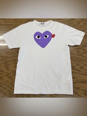 CDG Comme Des Garçons Play Purple Heart White T-Shirt 100% Authentic Size L